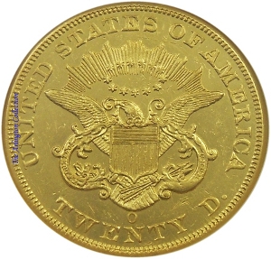 1852-O Gold $20 Double Eagle SS Republic Reverse