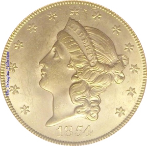 1854 Gold $20 Double Eagle Small Date Obverse