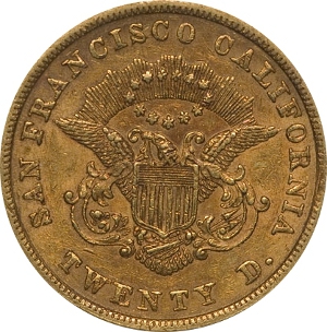 1854 $20 Kellogg Double Eagle Reverse