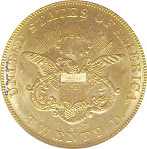 1855-S Gold $20 Double Eagle SS Republic Reverse