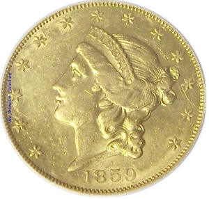 1859-S DDO $20 Double Eagle SS Republic Obverse